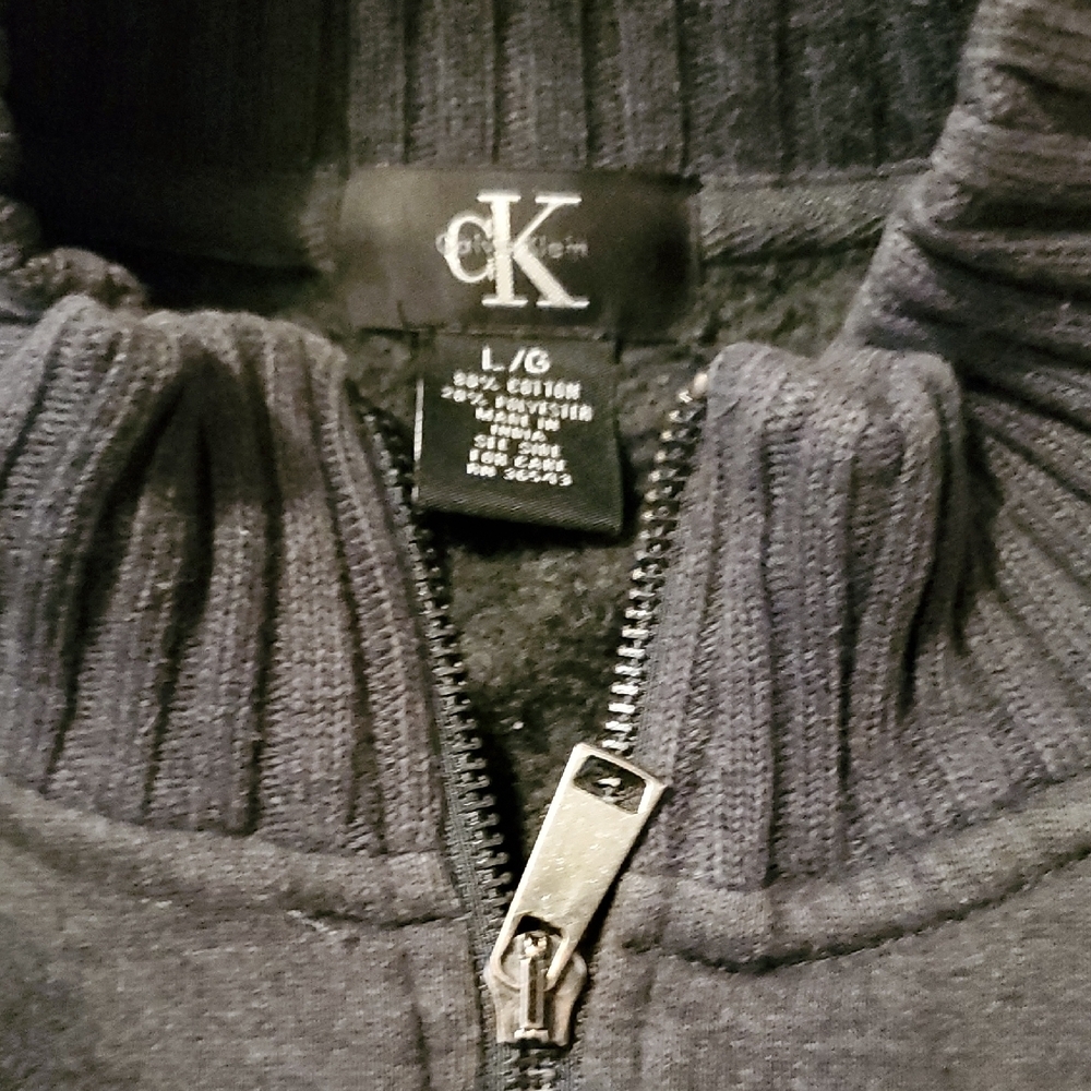 Calvin Klein Men's Charcoal Full-Zip Ribbed Collar Sweater Jacket - Picture 2 of 10
